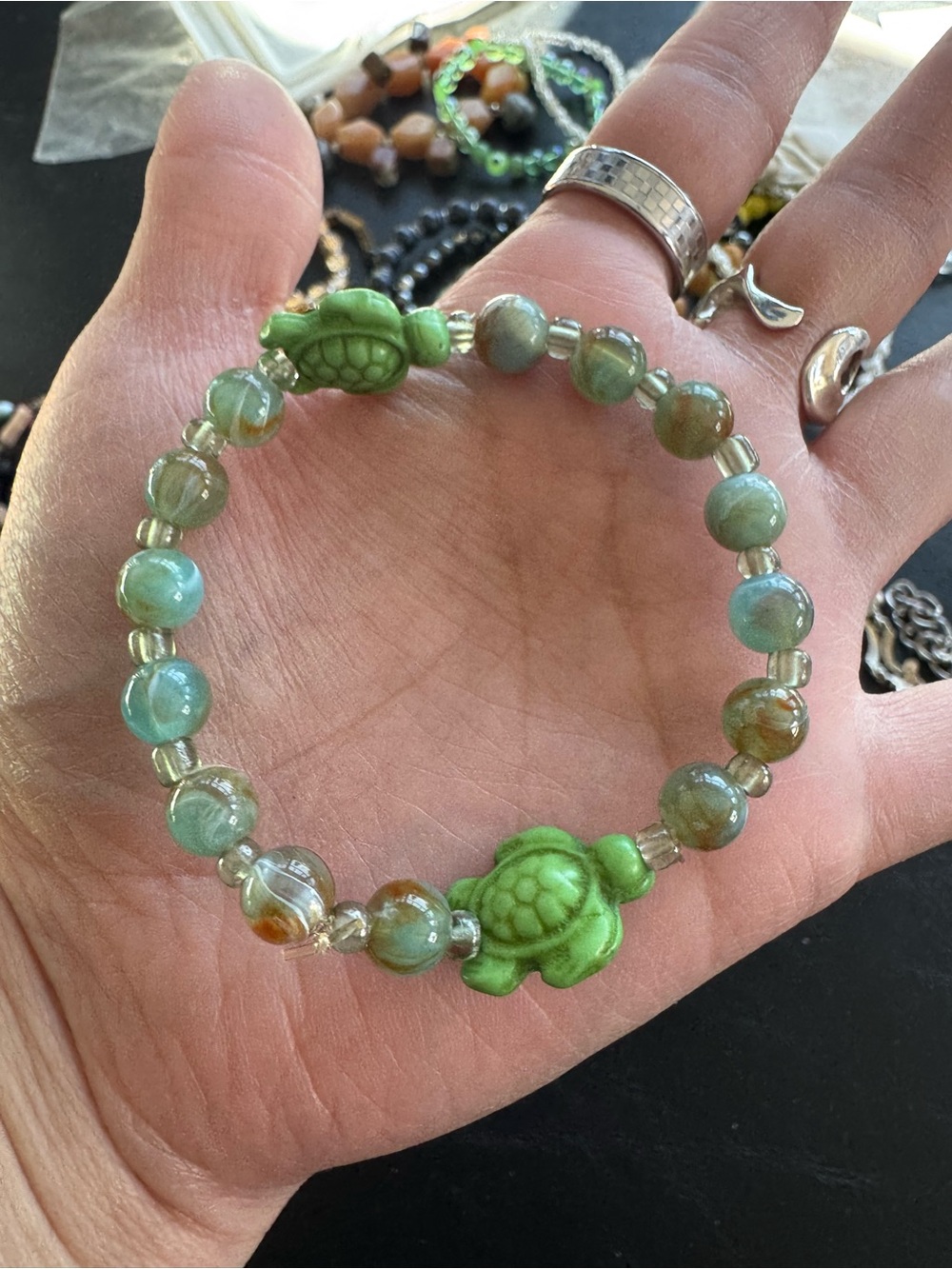 Green Turtle Bead Stretch Bracelet - Women Jewelry
